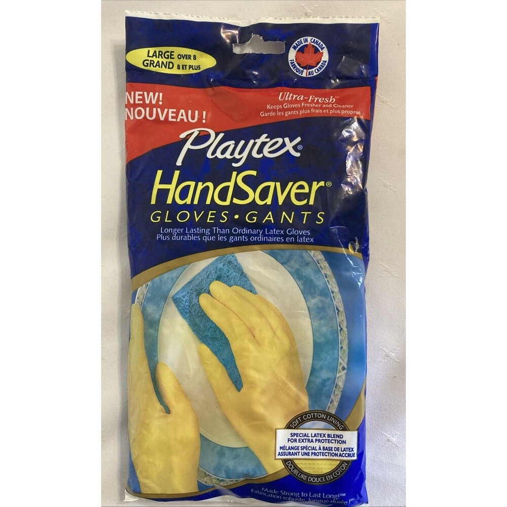 Vintage Playtex HandSaver Gloves Flockllined Yellow Size L Large 2001- NOS